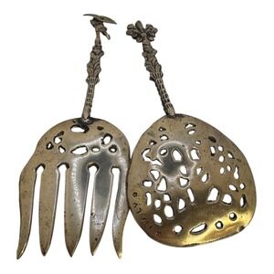 Vintage‎ Silver Plated Salad Serving Set Fork Spoon Cherub Made in Italy Ornate